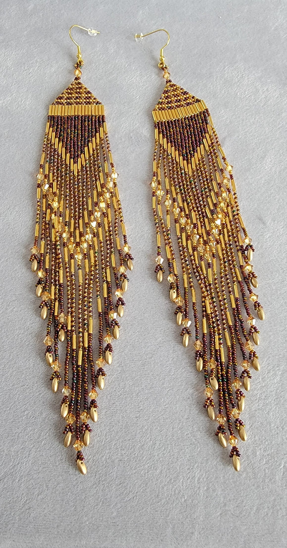 Gold & Bronze Iris Fringe Earrings